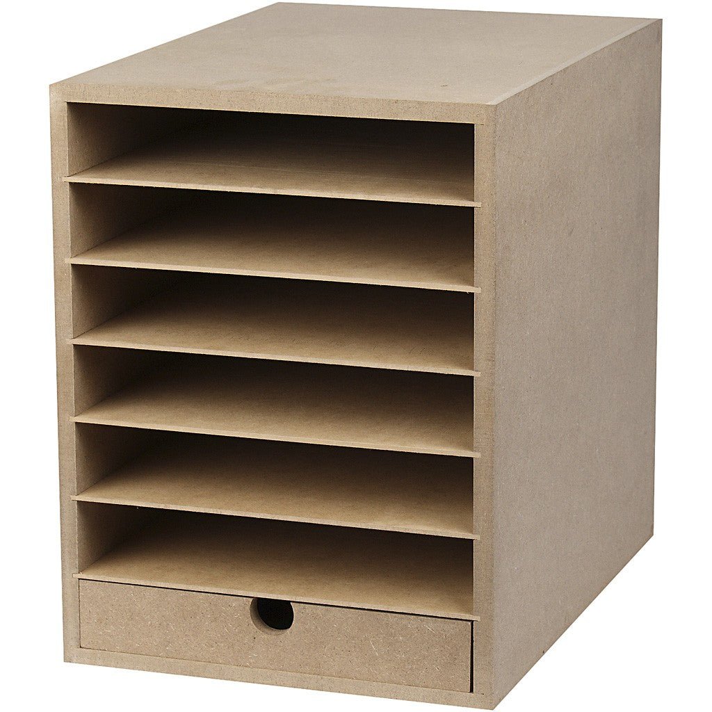 A4 Paper Card Storage Filing Cabinet MDF Wood Wooden Strong 6 Shelves 1 Drawer - Home - Crafts