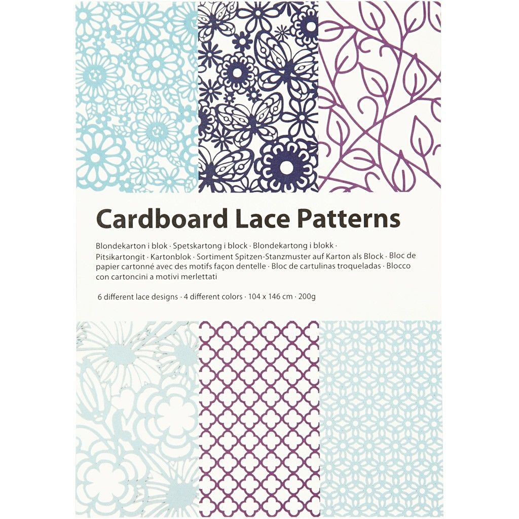 A5 x 24 Assorted Colour Different Design Lace Patterns Cardboard Sheets Pad 200g - Home - Crafts