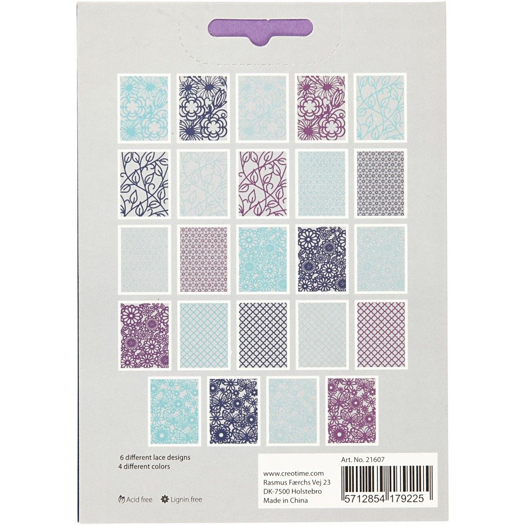 A5 x 24 Assorted Colour Different Design Lace Patterns Cardboard Sheets Pad 200g - Home - Crafts