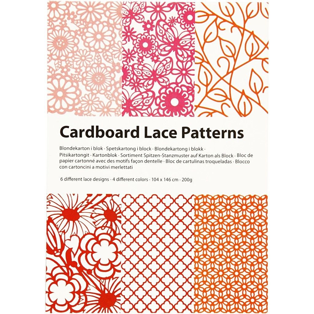 A5 x 24 Assorted Colour Different Design Lace Patterns Cardboard Sheets Pad 200g - Home - Crafts
