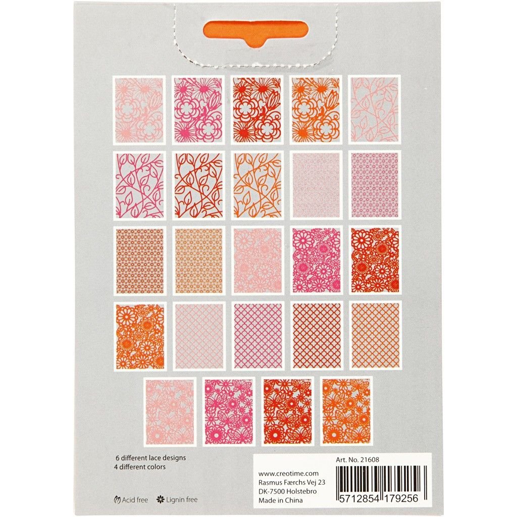 A5 x 24 Assorted Colour Different Design Lace Patterns Cardboard Sheets Pad 200g - Home - Crafts