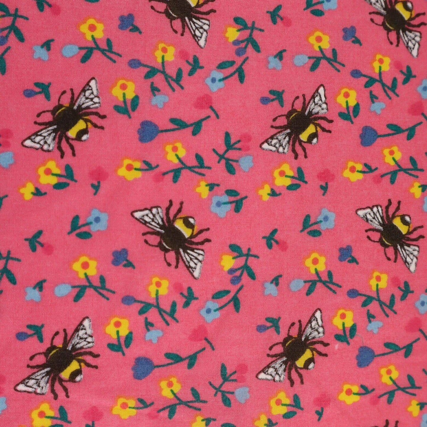 Bumble Bees Pink Polycotton Children Fabric Sold By Half Metre