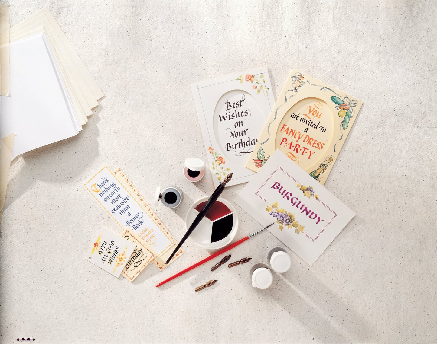 Calligraphy Craft Kit Instructions Nibs Holder Reservoir Reservoir Inks Brush Pad Cards Palette