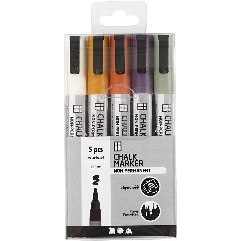 Chalk Markers Water-Based Non-Permanent Washable Line 1,2-3mm Mute Natural Colours 5 Pieces