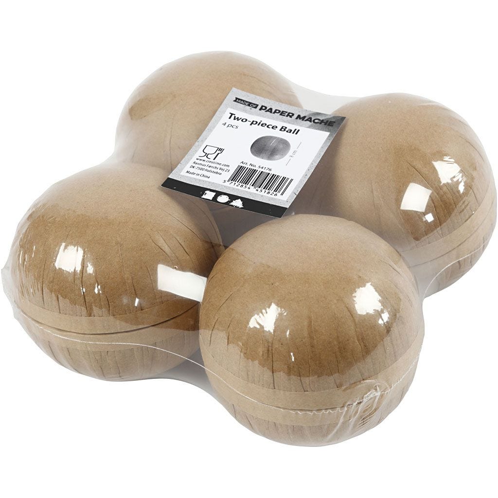 Christmas Bauble 8cm Brown Recycled Paper 4pc Storage Decoration Decoupage