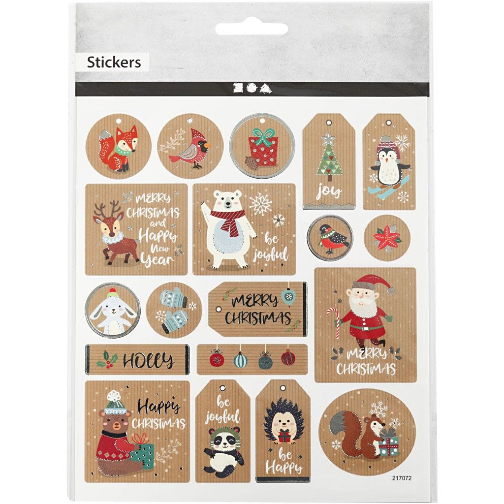Christmas Sticker Sheet 15x16.5cm Transparent Plastic Film Silver Foil Glitter Lacquer