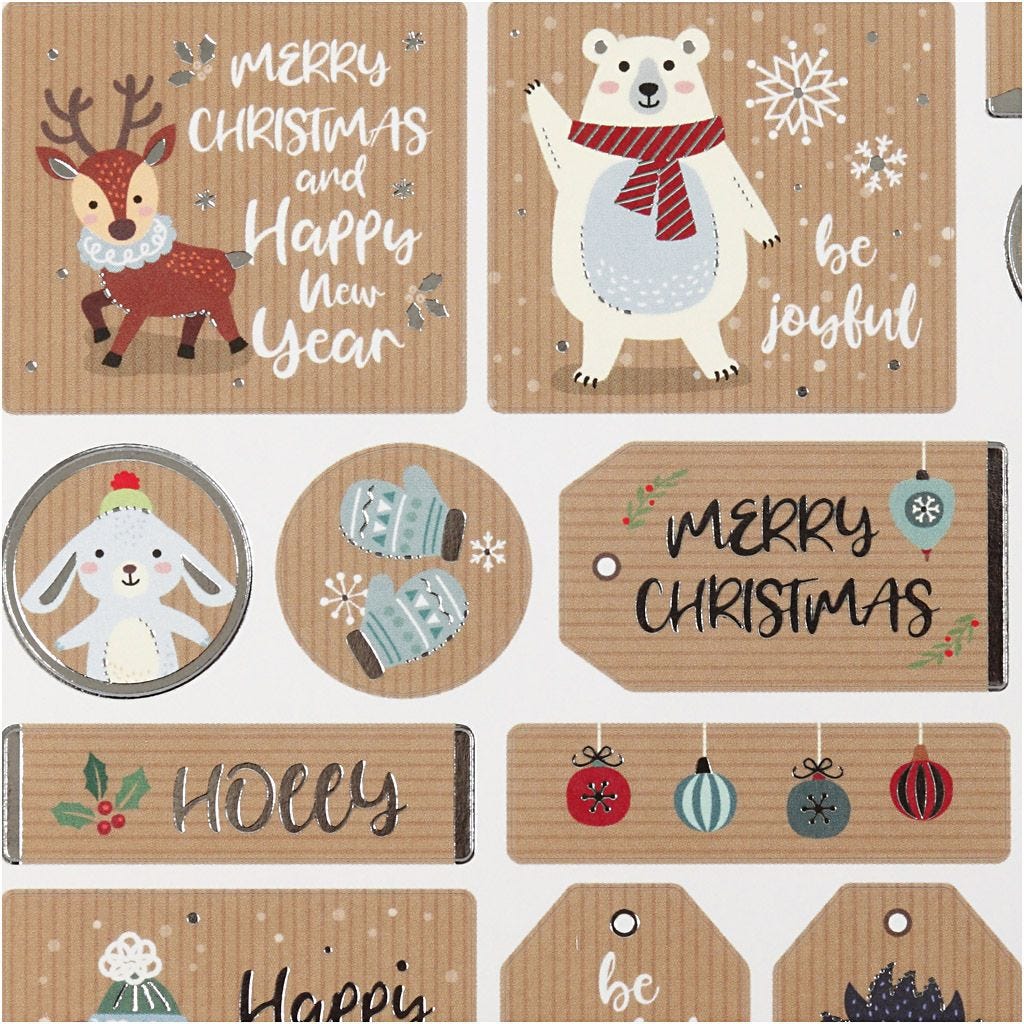 Christmas Sticker Sheet 15x16.5cm Transparent Plastic Film Silver Foil Glitter Lacquer