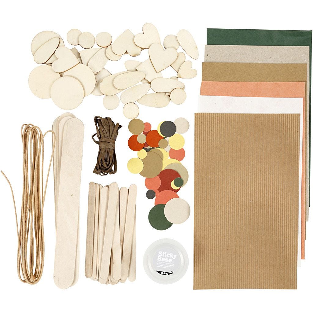 Crafting Assortment Kit Confetti String Cardboard Mosaics Ice Lolly Sticks