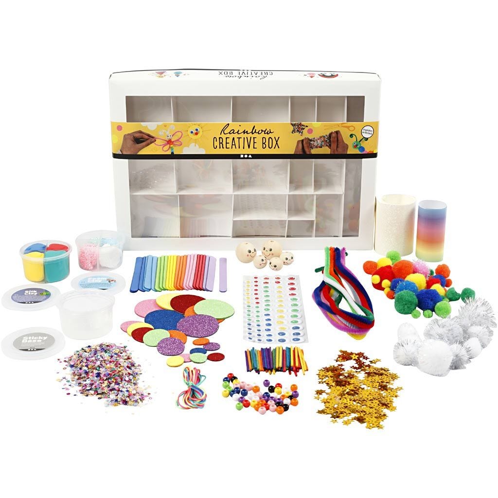 Creative Box Clay Base Sequins Pom-Poms Eyes Beads Cord Glitter Sticks