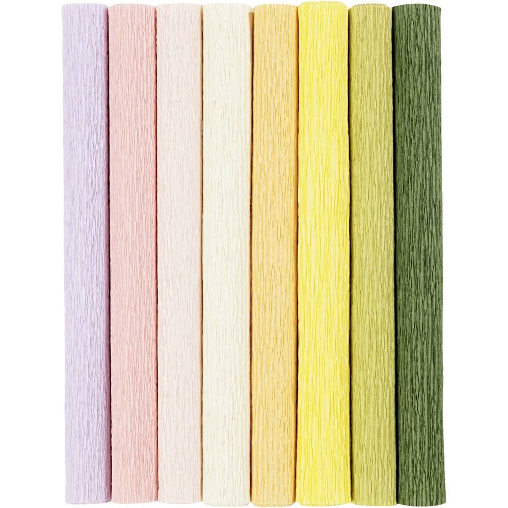 Crepe Paper 25x60cm Crêpe 180% 105g Pastel Colours 8 Sheets Stretchable Decor