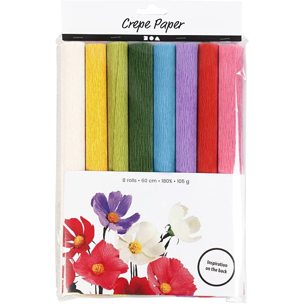 Crepe Paper 25x60cm Crêpe 180% 105g Standard Colours 8 Sheets Stretchable Decor