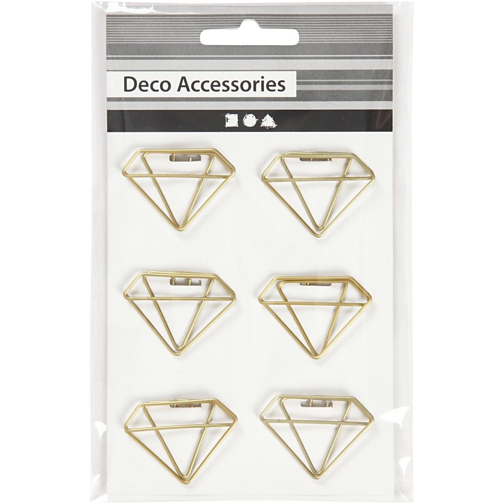 Diamond Shaped Metal Gold Colour Paperclips For Card Gift Decorations 35 mm x 25 mm - Home - Crafts