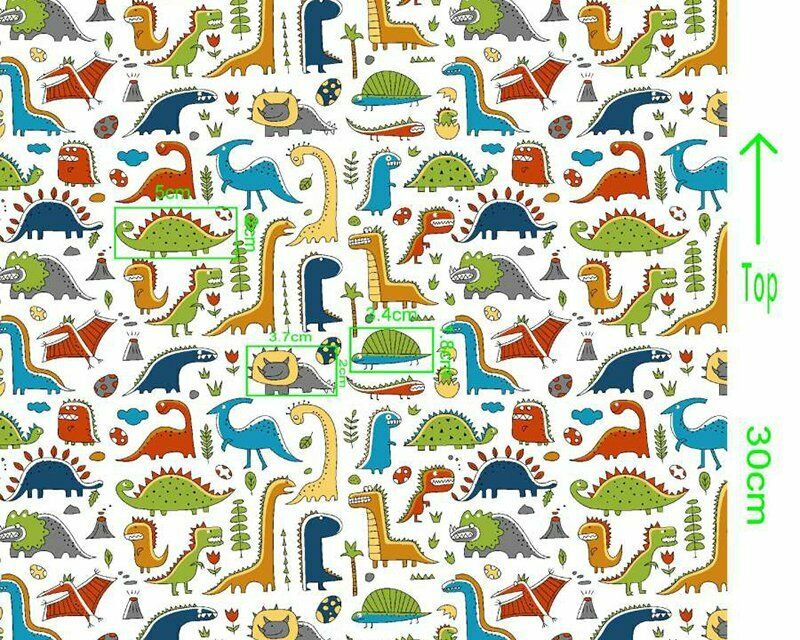 Dinosaur White Polycotton Children Fabric