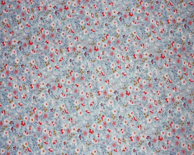 Ditsy Flowers Sky Shabby Chic Polycotton Floral Fabric