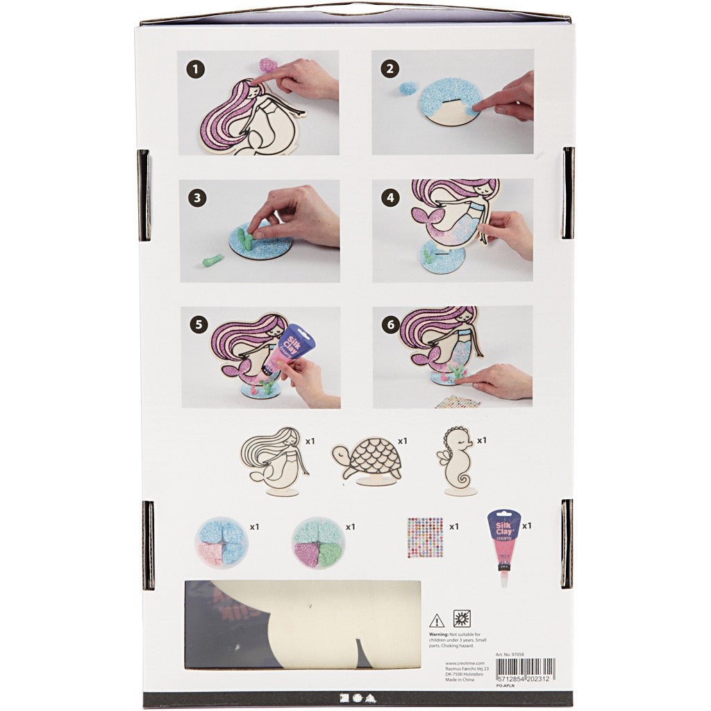 DIY Kit Wooden Figures Foam Clay Rhinestones Decoration Crafts - Mermaid Turtle Seahorse - Home - Crafts