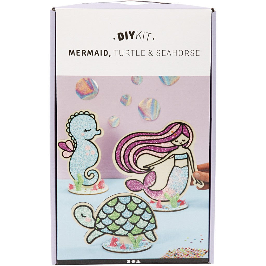 DIY Kit Wooden Figures Foam Clay Rhinestones Decoration Crafts - Mermaid Turtle Seahorse - Home - Crafts