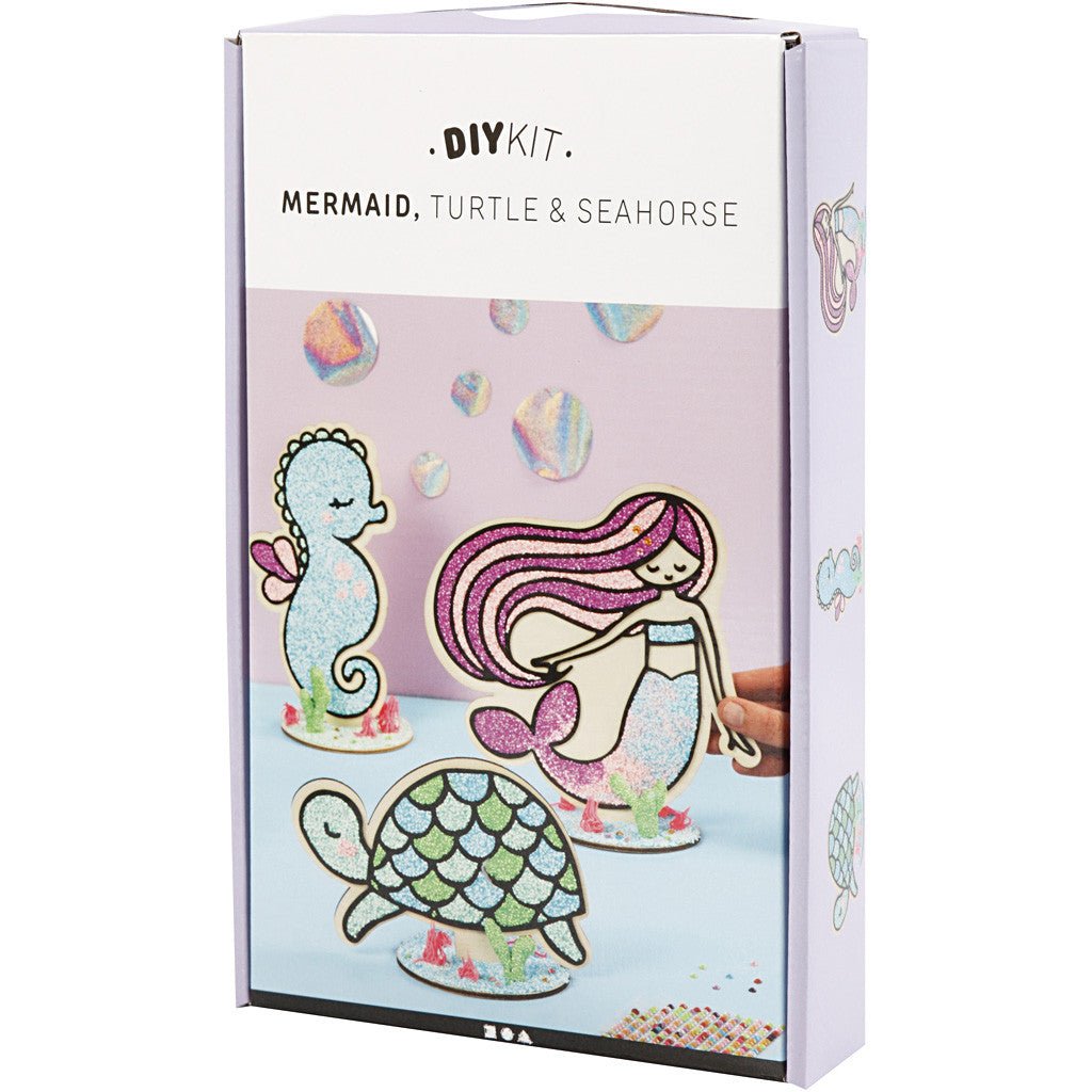 DIY Kit Wooden Figures Foam Clay Rhinestones Decoration Crafts - Mermaid Turtle Seahorse - Home - Crafts