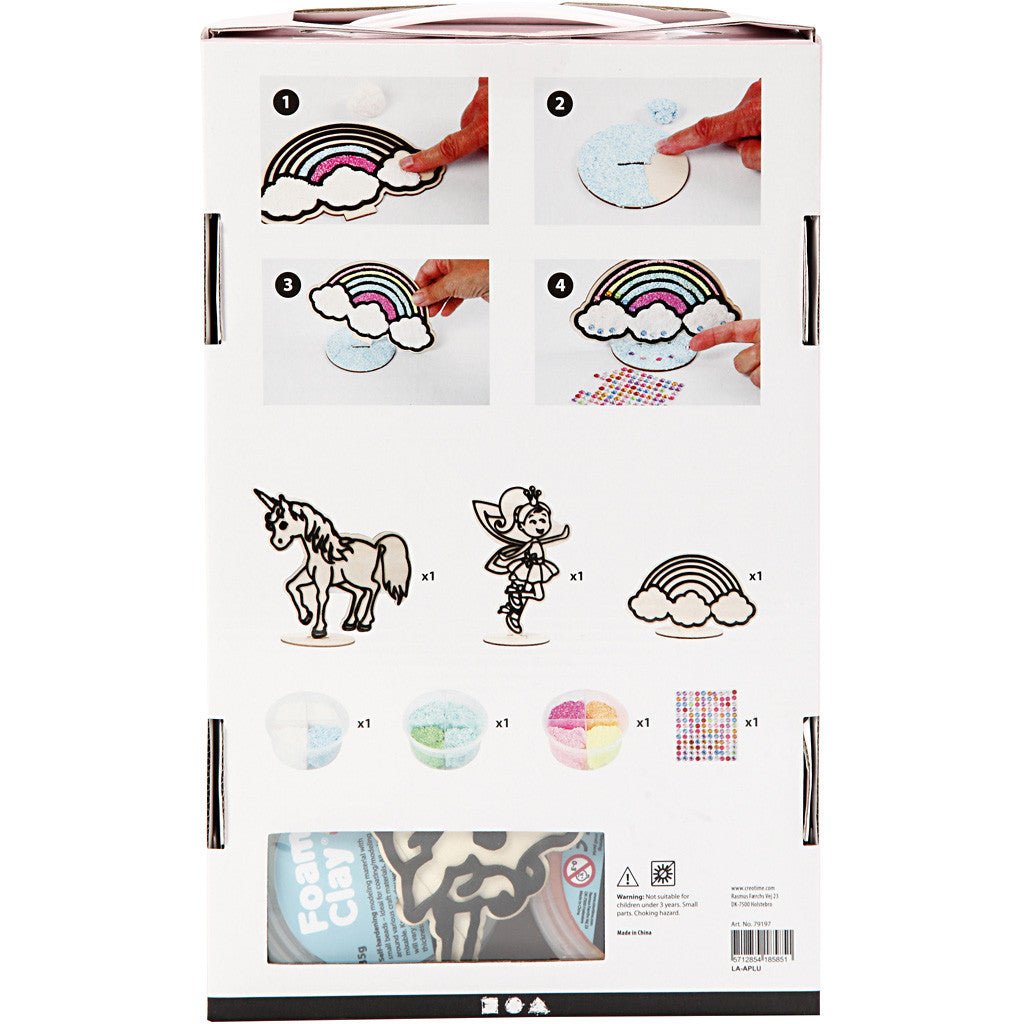 DIY Wooden Motifs Kit With Foam Clay Decoration Animals Figures Crafts - Fairy Unicorn Rainbow - Home - Crafts