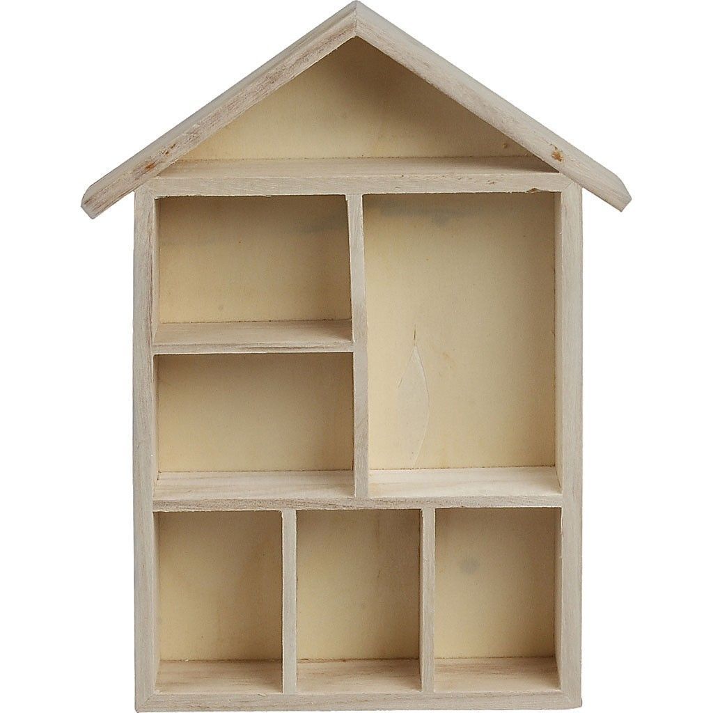 Empress Tree Wood House Shaped Shelving System With Metal Bracket 6 Compartments - Home - Crafts