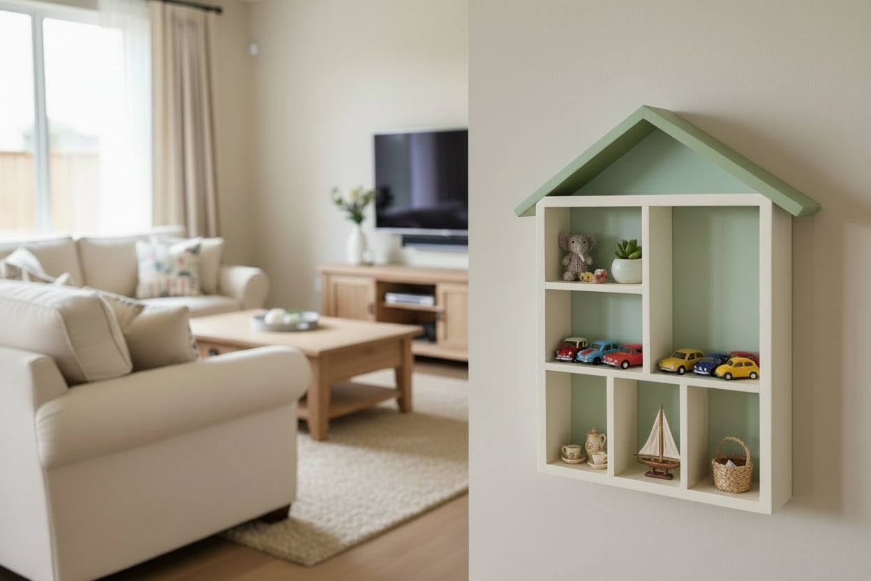 Empress Tree Wood House Shaped Shelving System With Metal Bracket 6 Compartments - Home - Crafts