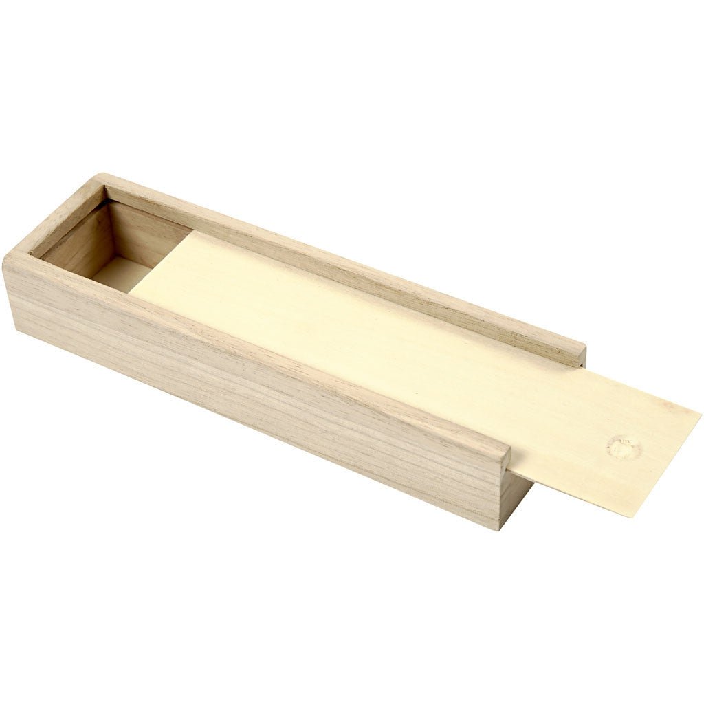 Empress Wood Pencil Stationery Box With Sliding Lid Decoration Storage Crafts 20x6x3.5 cm - Home - Crafts