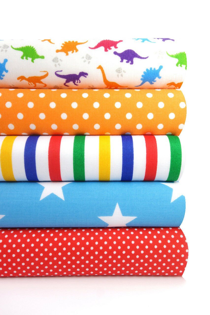 Fabric Bundles Fat Quarters Polycotton Material Dinosaurs Spots Stars Children Craft - Home - Crafts
