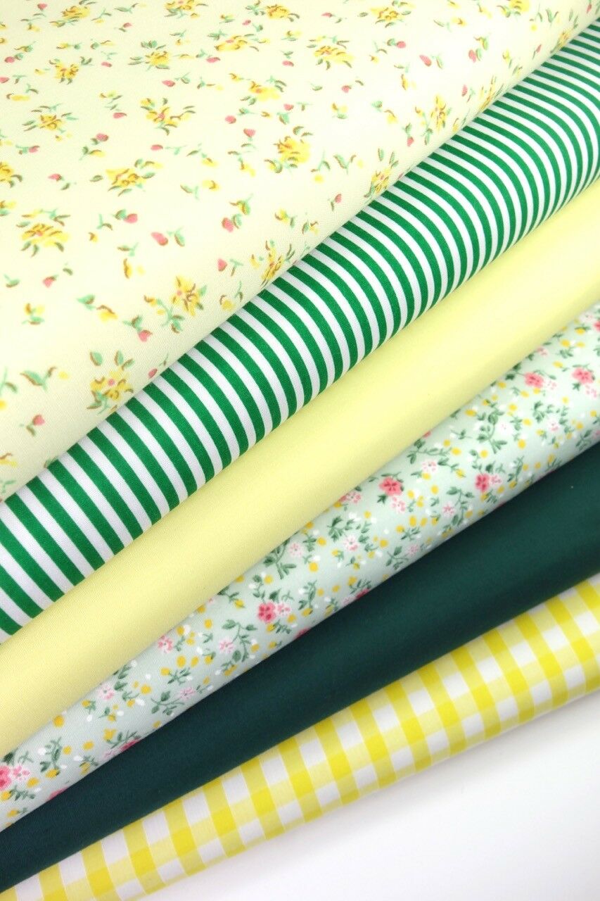 Fabric Bundles Fat Quarters Polycotton Material Florals Gingham Craft - YELLOW GREEN - Home - Crafts