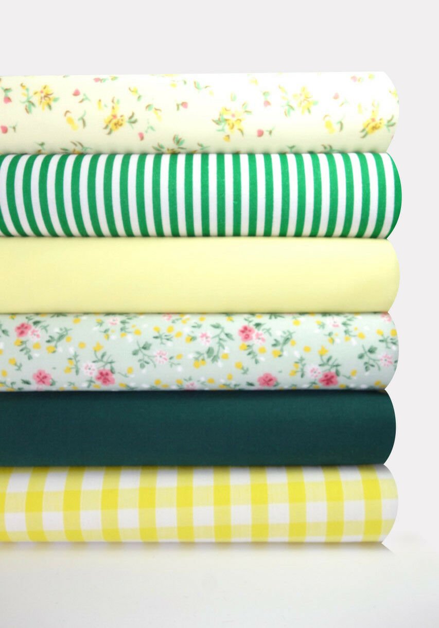 Fabric Bundles Fat Quarters Polycotton Material Florals Gingham Craft - YELLOW GREEN - Home - Crafts