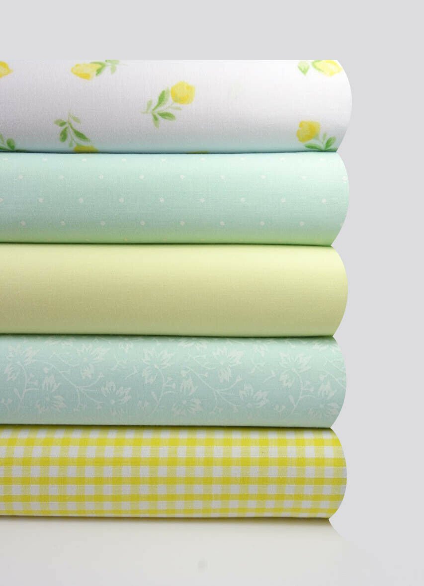 Fabric Bundles Fat Quarters Polycotton Material Florals Gingham Spots Craft - YELLOW DUCK EGG - Home - Crafts