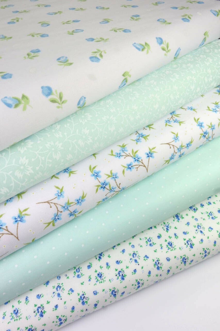 Fabric Bundles Fat Quarters Polycotton Material Florals Spots Craft - AQUA - Home - Crafts