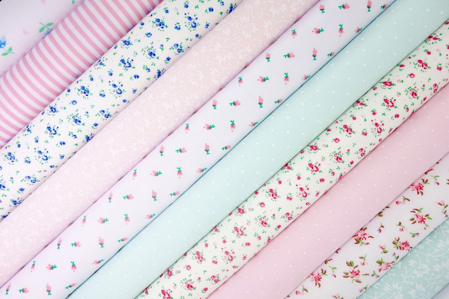 Fabric Bundles Fat Quarters Polycotton Material Florals Spots Stripes Craft - AQUA PINK - Home - Crafts