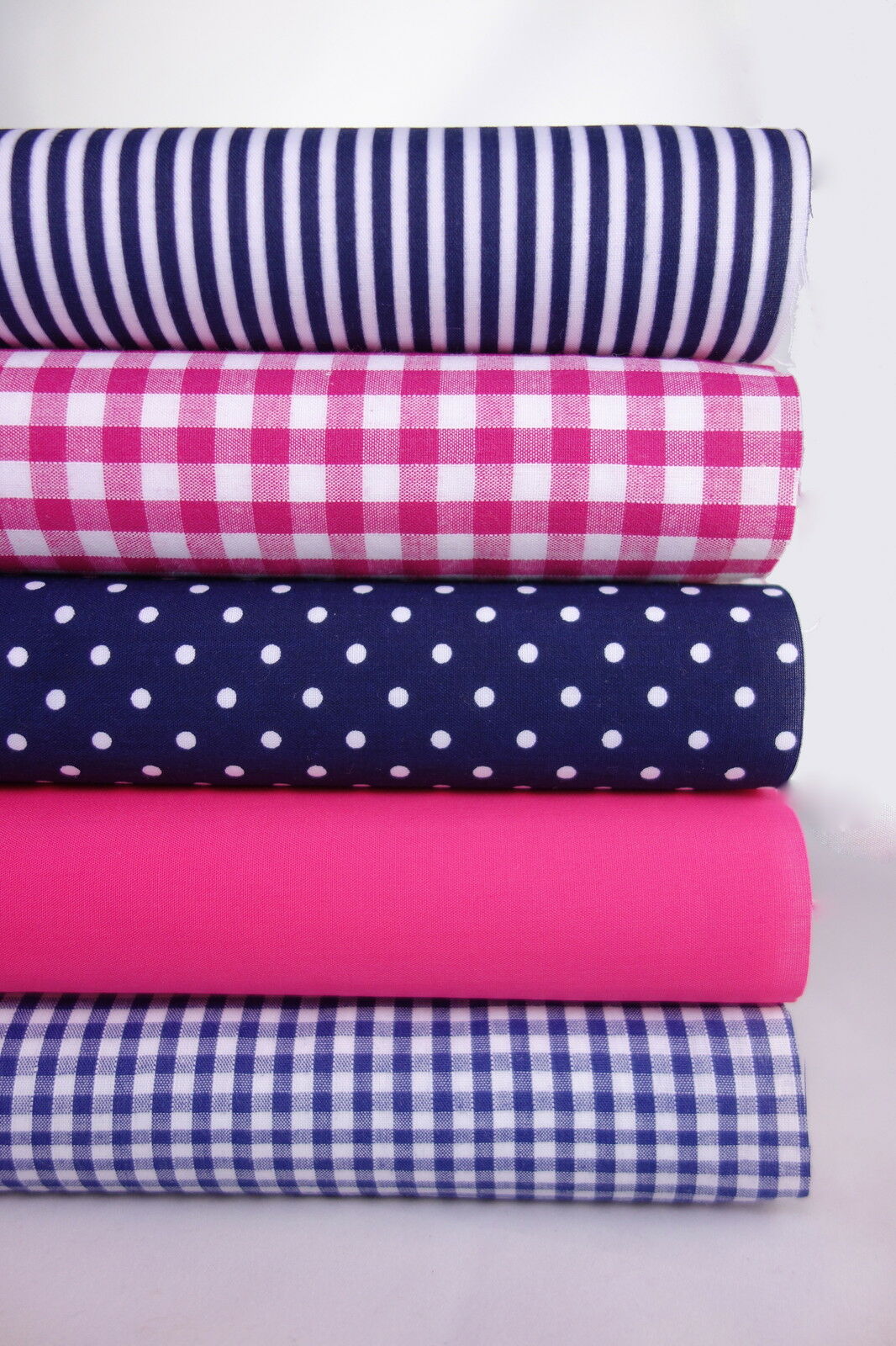 Fabric Bundles Fat Quarters Polycotton Material Gingham Spots Craft - NAVY CERISE - Home - Crafts