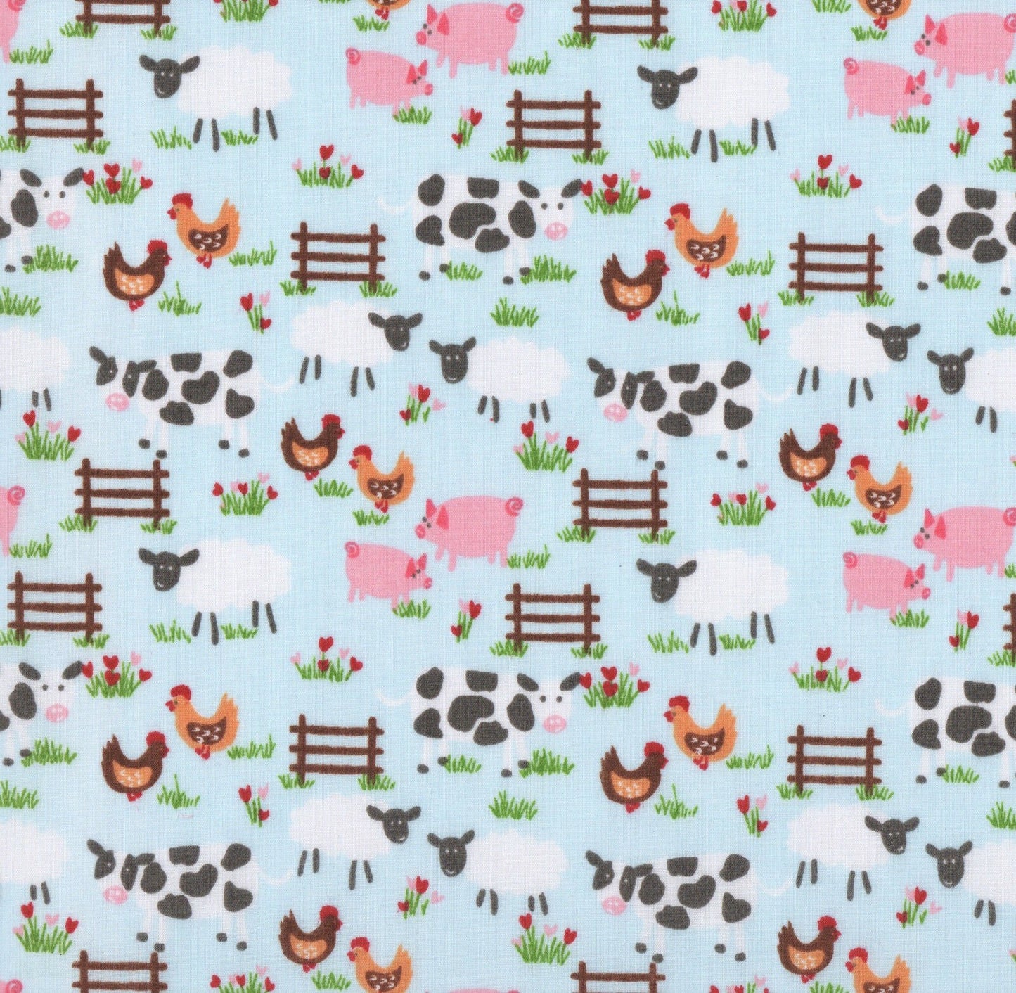 Farmyard Blue Polycotton Children Fabric Choose Size - Home - Crafts
