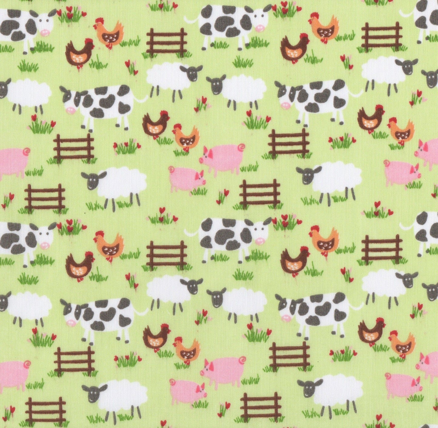 Farmyard Green Polycotton Children Fabric Choose Size - Home - Crafts