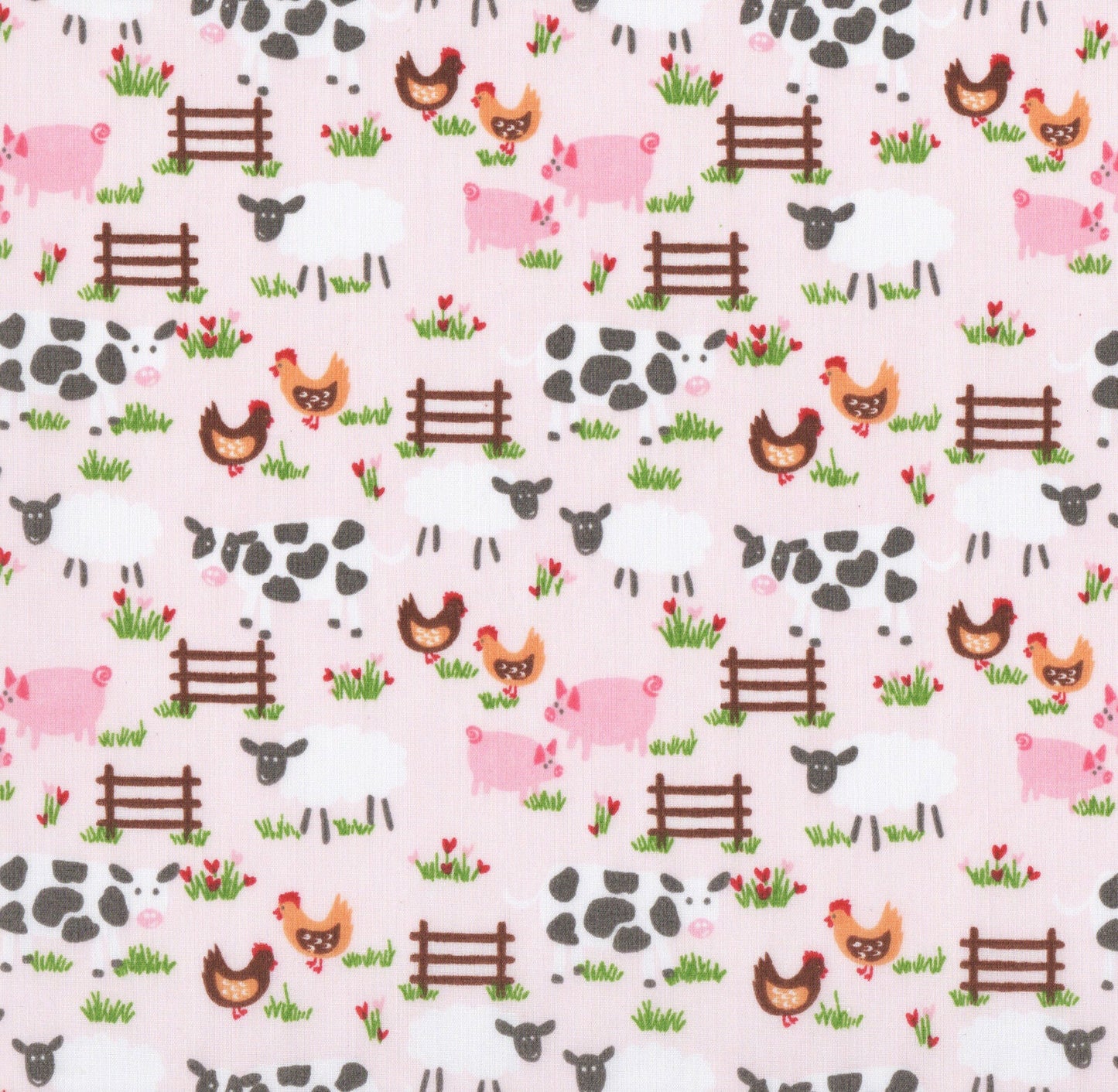 Farmyard Pink Polycotton Children Fabric Choose Size - Home - Crafts