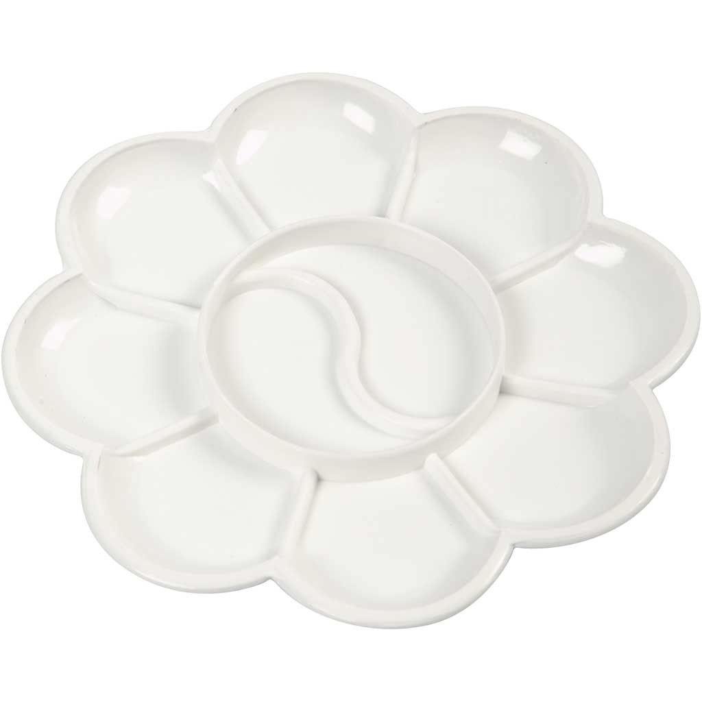 Flower Shape Plastic Artists Palette With 10 Wells For Painting 13.8 cm - Home - Crafts