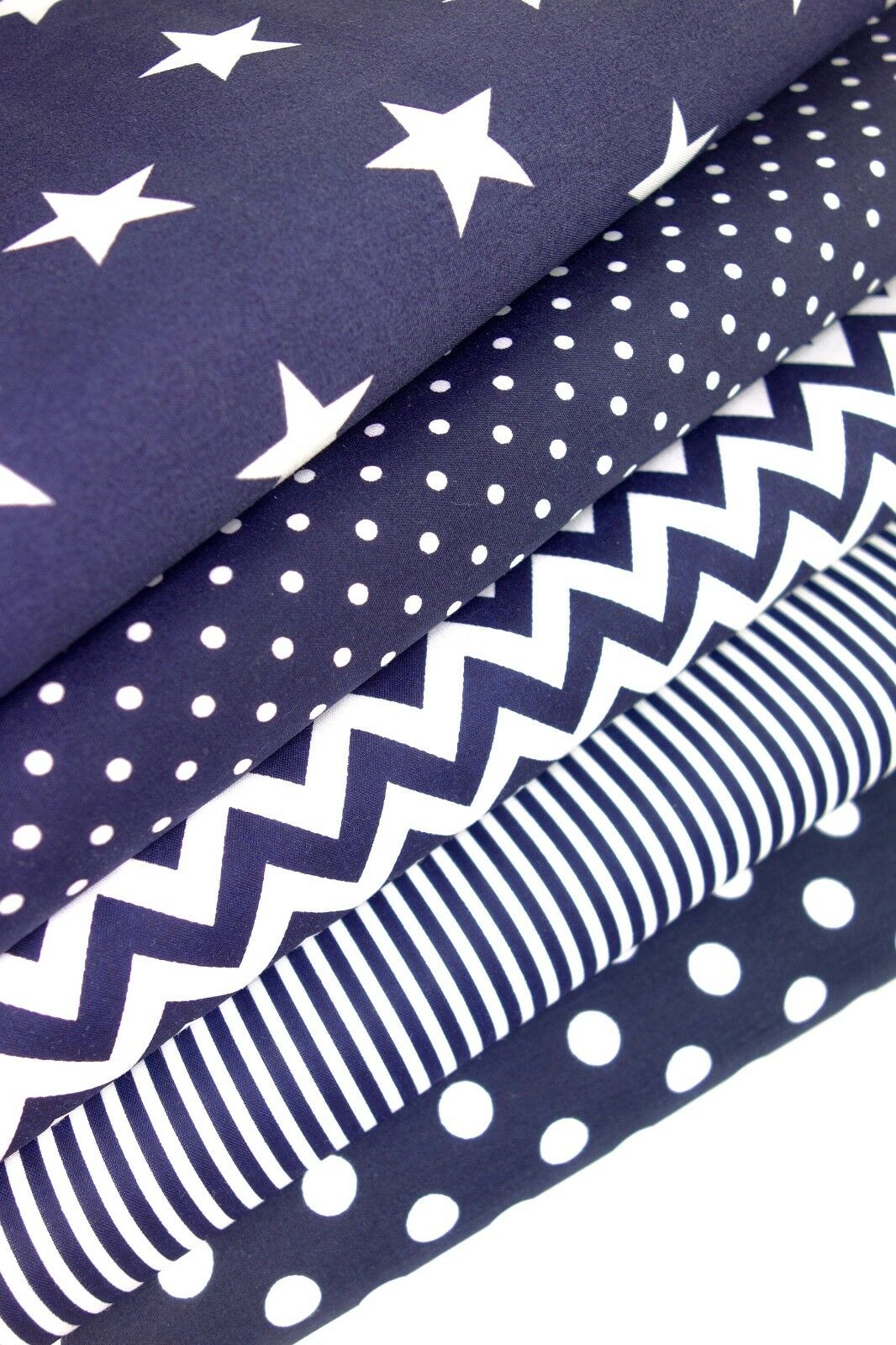 Geometric Fabric Bundles Fat Quarters Polycotton Material Stars Spots Craft - NAVY - Home - Crafts