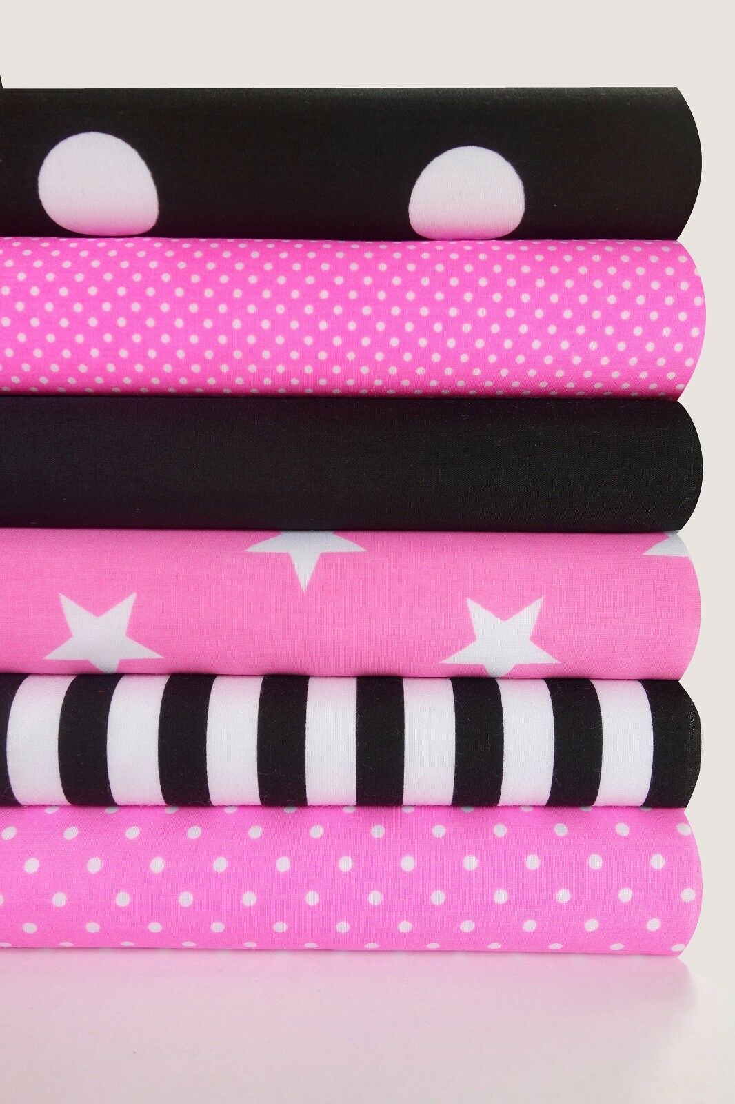 Geometric Fabric Bundles Fat Quarters Polycotton Material Stars Spots Craft - PINK BLACK - Home - Crafts