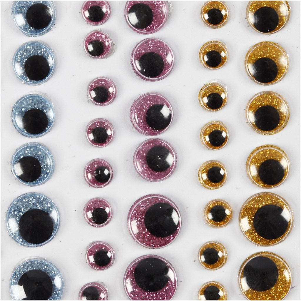 Googly Eyes Sheet 8,10,12,15mm Light Blue Gold Light Red 54pc Wiggly Pupils Self-Adhesive