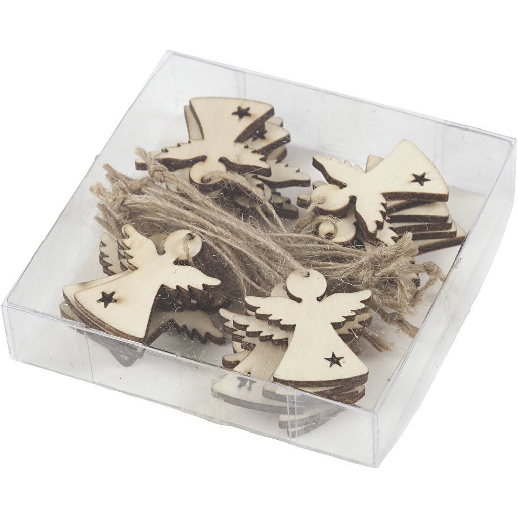 Hanging Christmas Ornament Light Wood Jute String 3.2cmx2,9cmx2,7mm 24pc