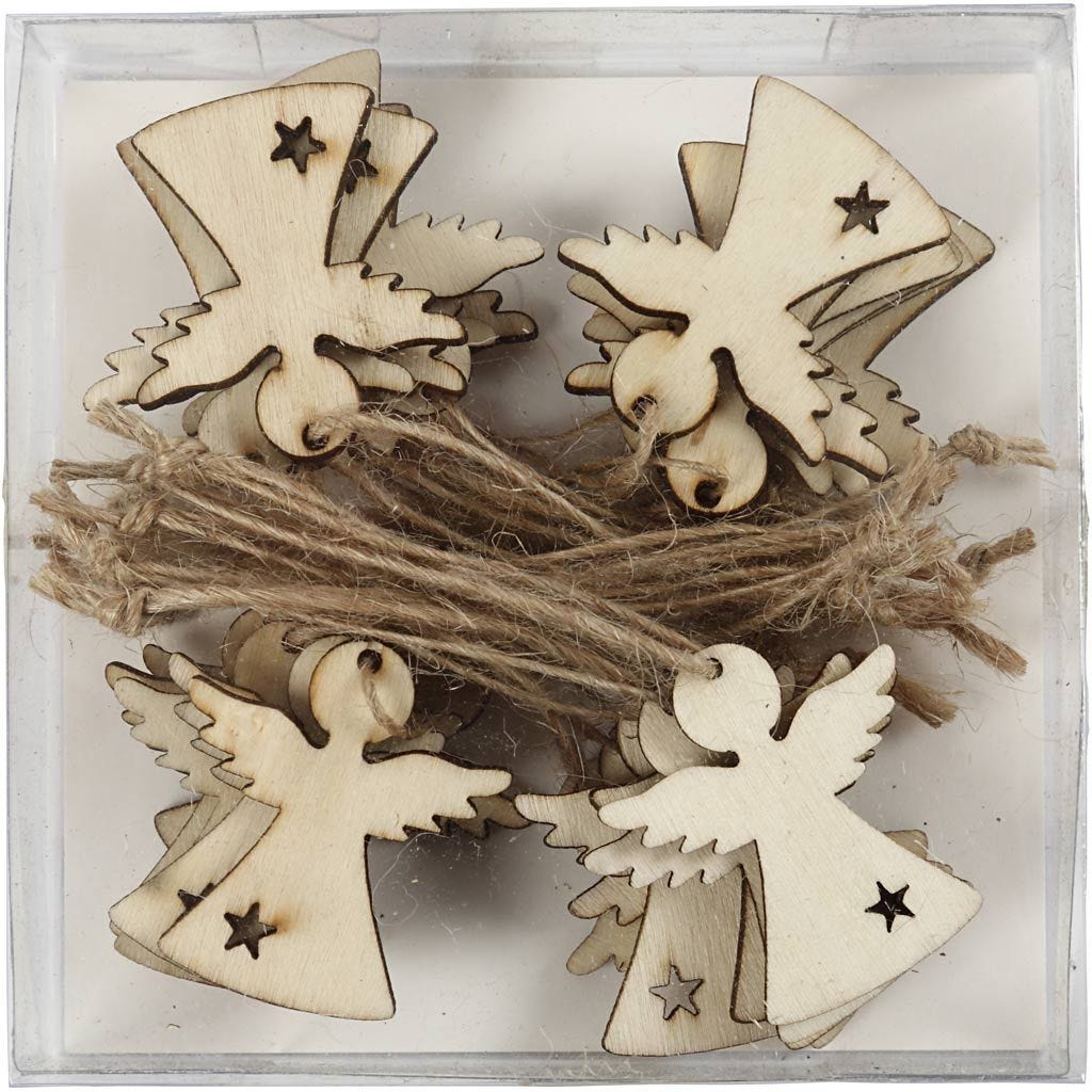 Hanging Christmas Ornament Light Wood Jute String 3.2cmx2,9cmx2,7mm 24pc