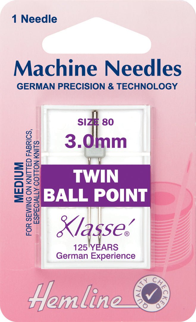 Hemline Sewing Machine Needles Ball Point Twin - 3.0mm - Home - Crafts