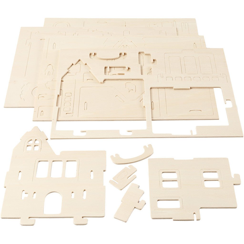 House with Balcony Plywood 3D Construction Kit Toys Children Decoration Crafts 15.8x17.5x19.5 cm - House With Balcony - Home - Crafts