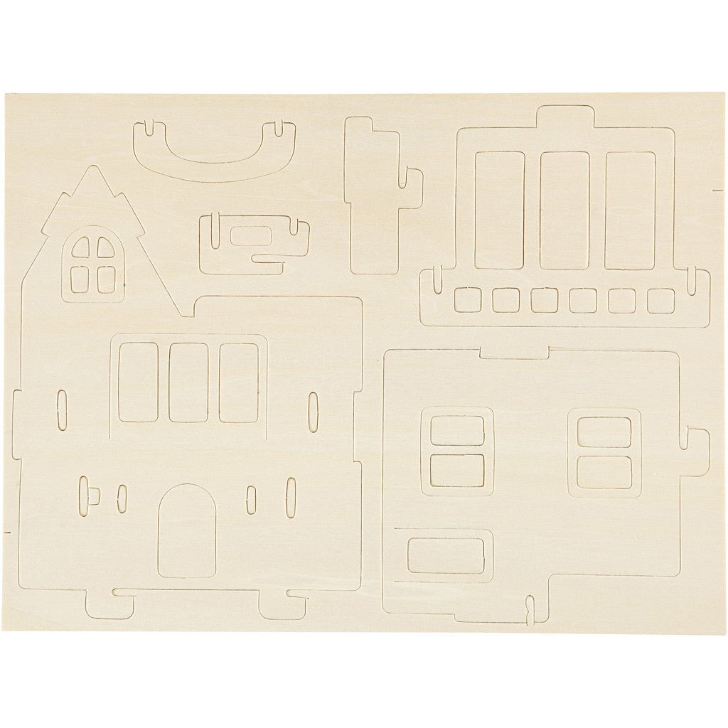 House with Balcony Plywood 3D Construction Kit Toys Children Decoration Crafts 15.8x17.5x19.5 cm - House With Balcony - Home - Crafts