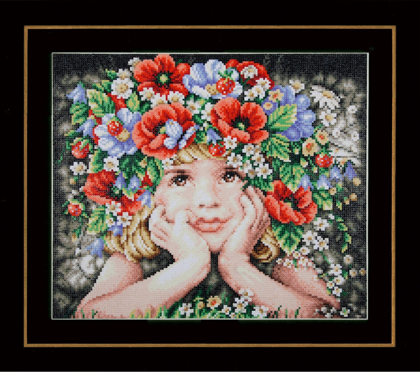 Lanarte Diamond Painting Needlecraft Kit Poylester Canvas Children Crafts 47x40 cm - Girl With Flowers - Home - Crafts