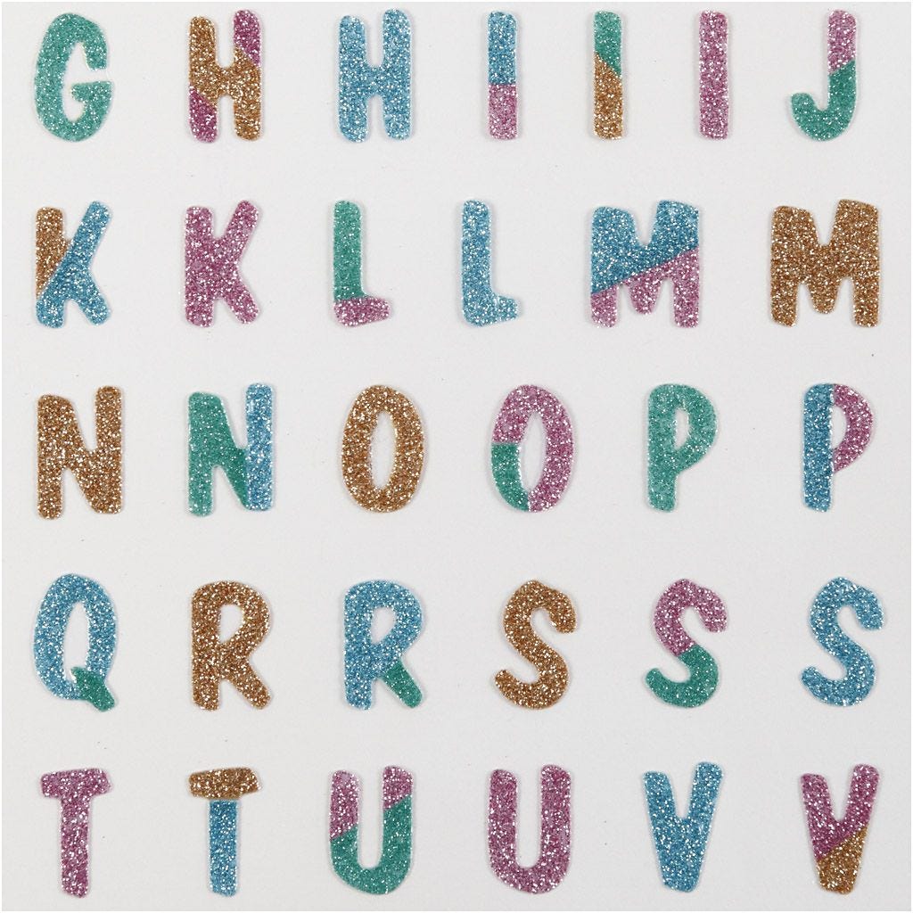 Letters Glitter Stickers Sheet 10x16cm Sparkly Self-Adhesive Punched Greeting Cards Gift Tags