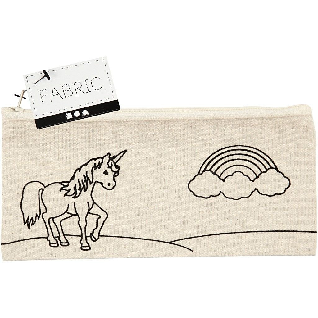 Light Natural Colour Unicorn Print Motif Cotton Pencil Case For Storage 245 g/m2 - Home - Crafts
