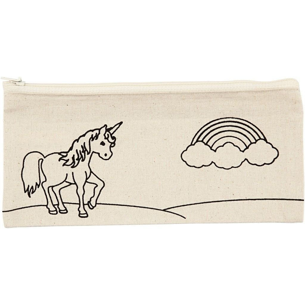 Light Natural Colour Unicorn Print Motif Cotton Pencil Case For Storage 245 g/m2 - Home - Crafts
