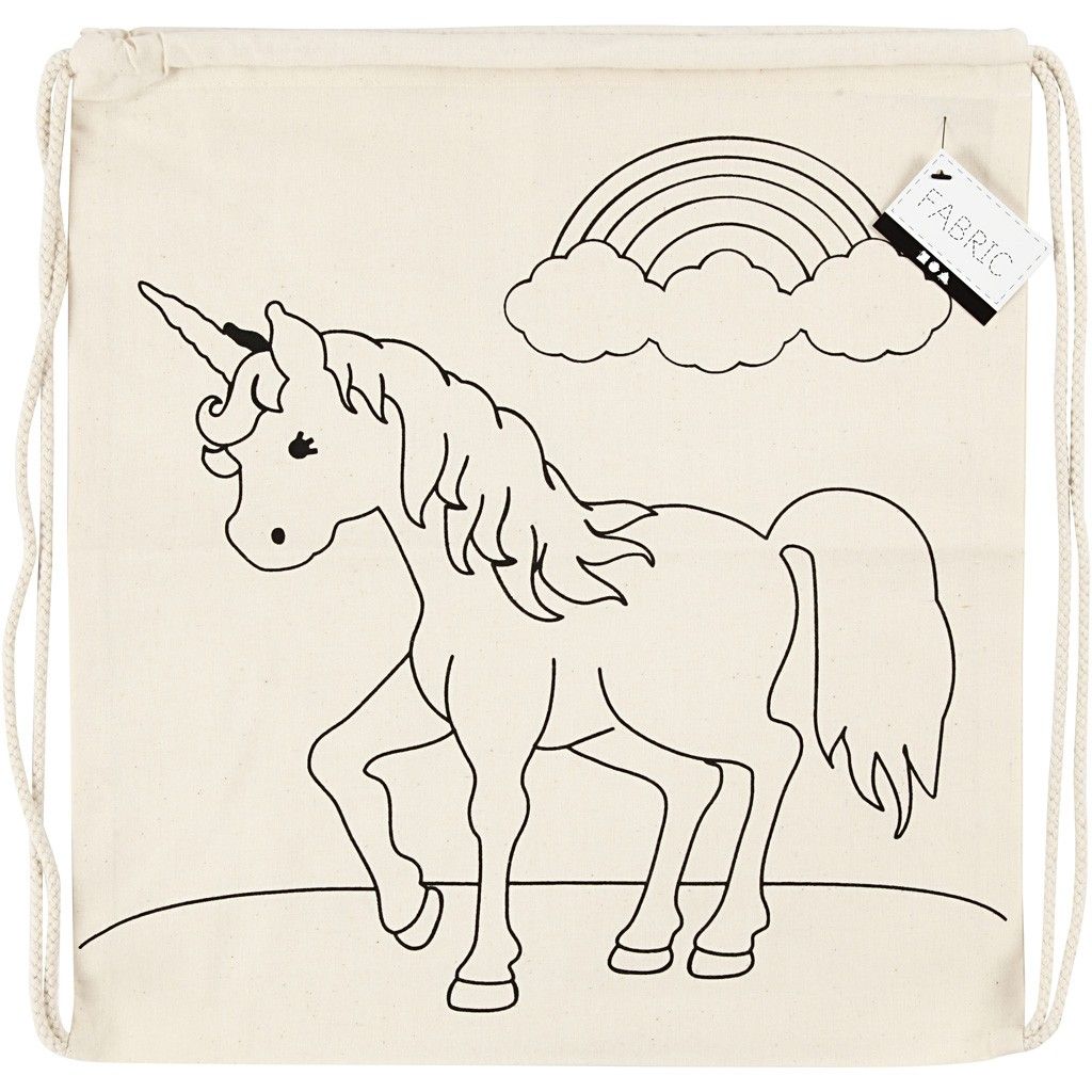 Light Natural Colour Unicorns Print Motif Cotton Drawstring Bag Storage 110 g/m2 - Home - Crafts