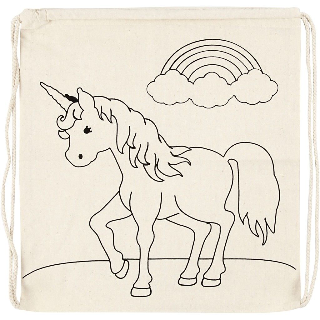 Light Natural Colour Unicorns Print Motif Cotton Drawstring Bag Storage 110 g/m2 - Home - Crafts